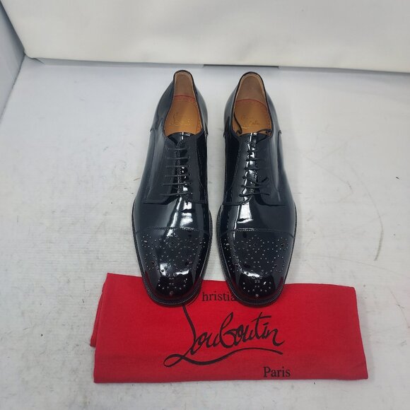 Christian Louboutin MENS Maltese Stud Black Patent Derby Shoe - Picture 4 of 12